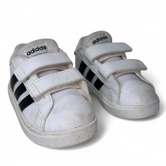 Addidas Toddler Grand Court 2.0 Adjustable Strap Sneakers Size 5 White w Black - Picture 4 of 11
